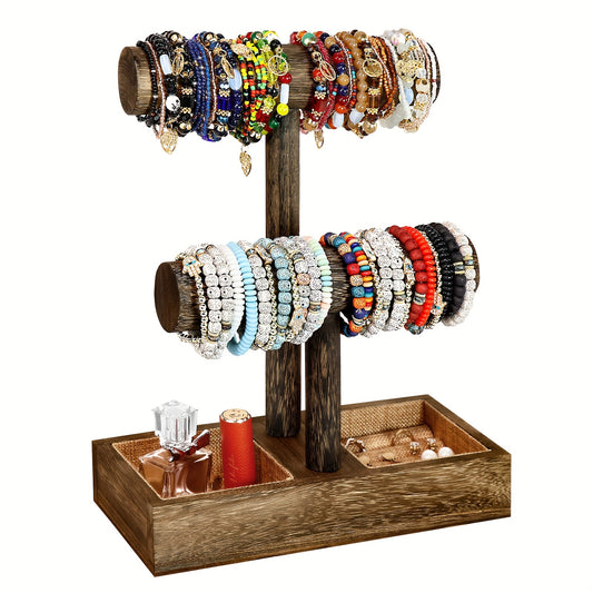2 Tier Wooden Display Jewelry Accessory Stand Jewelry Bracelet holder Organizers