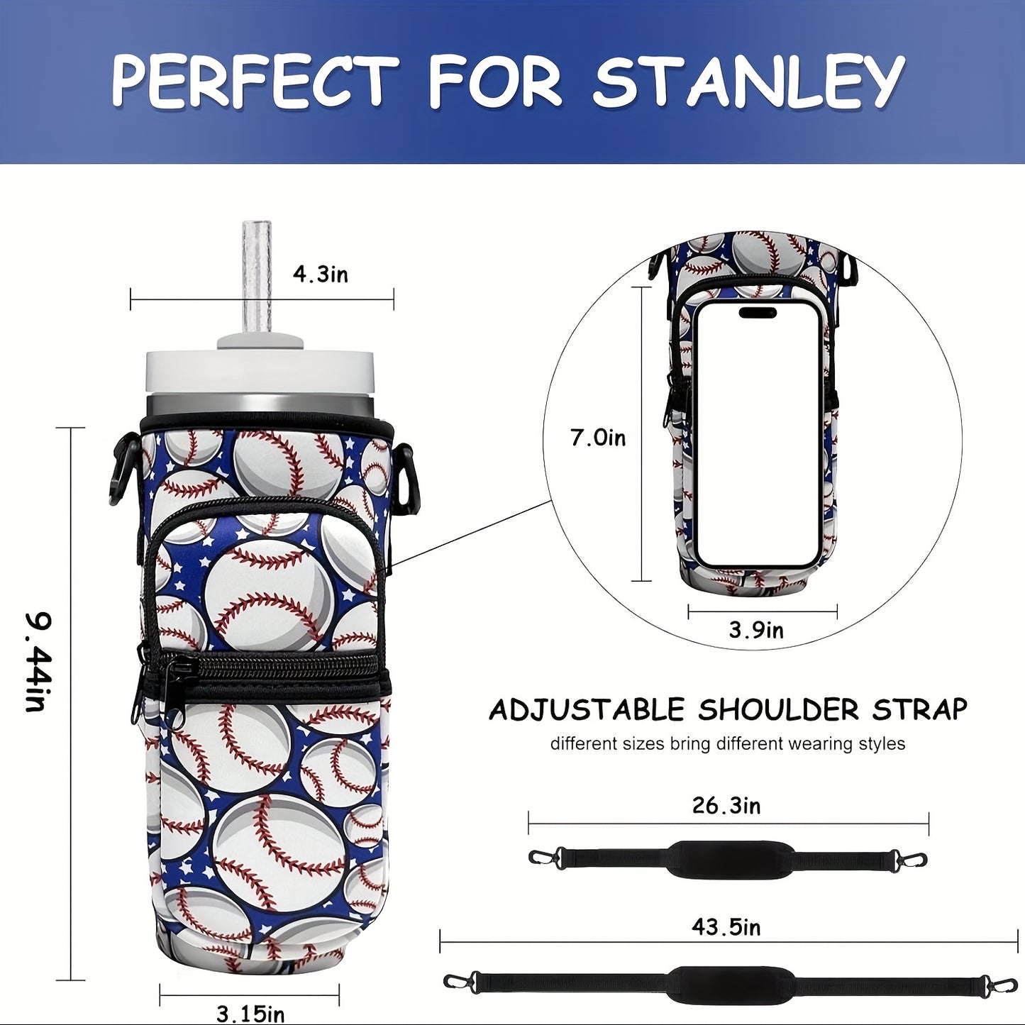 1pc Water Bottle Carrier Bag Compatible With Stanley 40oz Tumbler With Handle, Water Bottle Holder With Adjustable Shoulder Strap For Hiking Travelling & Camping