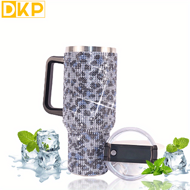 1pc, 40oz Studded Insulated Tumbler With Handle And Straw Lid, Portable Large Capacity Water Bottle, 304 Stainless Steel Car Water Car Cup For Outdoor Sports, Travel & Camping Birthday Gift For Men And Women Christmas Gift-T