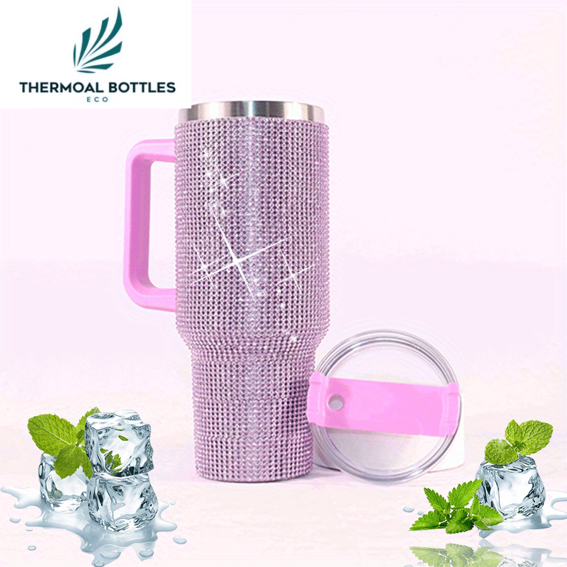 1pc, 40oz Studded Insulated Tumbler With Handle And Straw Lid, Portable Large Capacity Water Bottle, 304 Stainless Steel Car Water Car Cup For Outdoor Sports, Travel & Camping Birthday Gift For Men And Women Christmas Gift-T