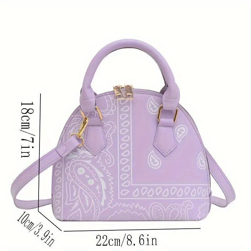 Women's Floral Paisley Mini Dome Bag - Stylish PU Leather Crossbody & Shoulder Handbag With Zipper, Elegant Purse For Daily Use
