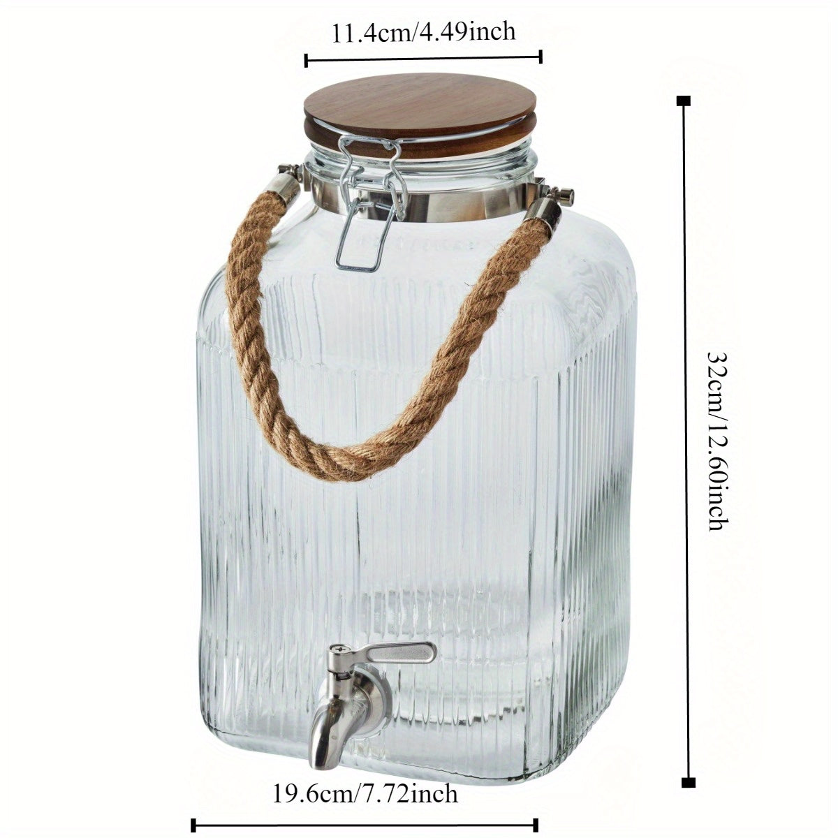 2 Gallon Ribbed Clear Glass Beverage Dispenser with Acacia Wooden Lid