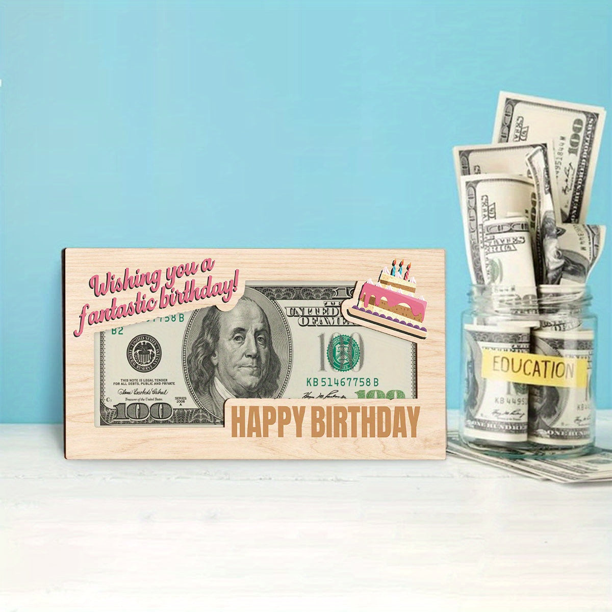 1pc, Wooden Money Holder, Personalized Birthday Gift (11.8''x5.9''), Cash Surprise Box, Festive Decoration, With Celebration Phrases For Home & Party Decor, Mother's Day Spring Easter Gift-T