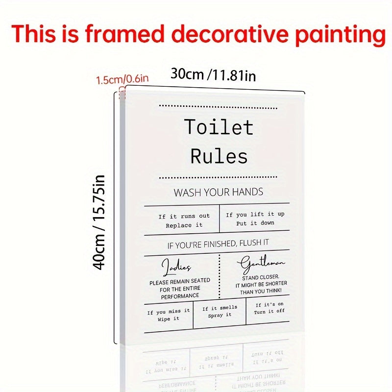 1pc Wooden Framed Canvas Bathroom Wall Art Rustic Funny Toilet Rules Prints Signs Brown Or White Background Bath Room HD Picture Artwork Home Decor Toilet Rules