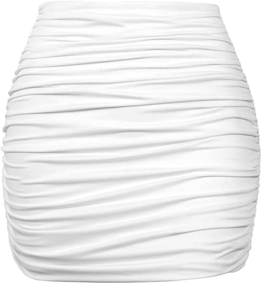 Women's Sexy High Waist Solid Tight Ruched Bodycon Mini Club Skirt-A