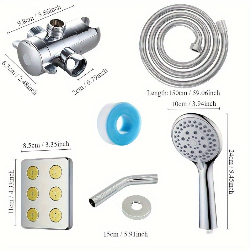 1 Showerhead Set, High Pressure Showerhead with Rod and 5-Position Handheld Showerhead Set, Powerful Low Pressure Water Shower, Silver