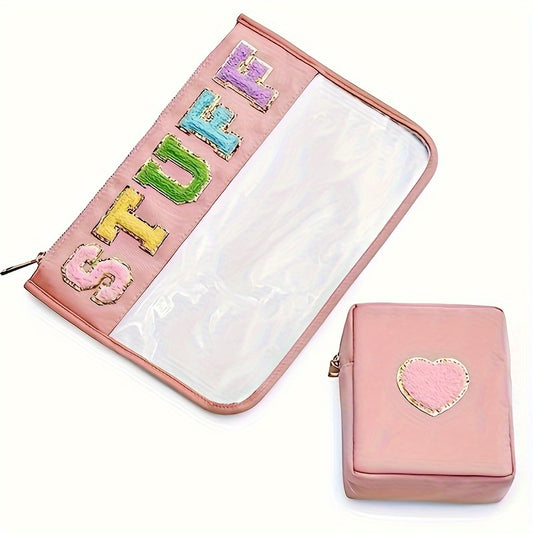 2-Piece Letter Design Organizer Pouch & Mini Square Storage Bag, With Zipper Closure, Colorful Storage For Cosmetics & Accessories
