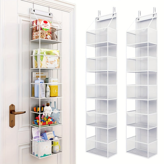 2 Pcs Over The Door Pantry Organizer Hanging Storage Room Organizer 5-Shelf with Clear Plastic Pockets Large Capacity, convenient for intelligent sorting (white)