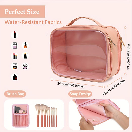 Waterproof PU Leather Womens Clear Makeup Case - Compact & Stylish, Perfect for Travel - See-Through Design Ensures Easy Access to Cosmetics & Beauty Essentials