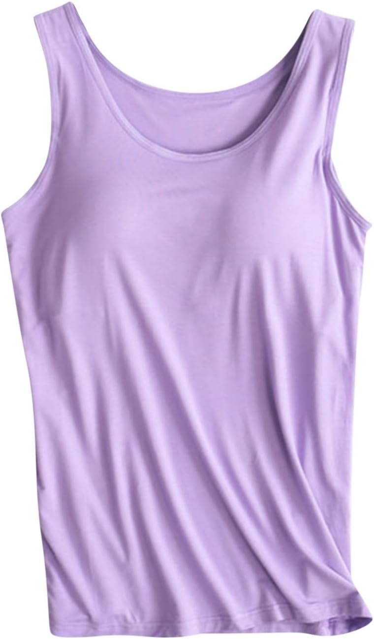 Womens Tank Tops with Built in Bras Padded Basic Solid Summer Casual Tops Yoga Athletic Stretch Comfort Cami Shirts