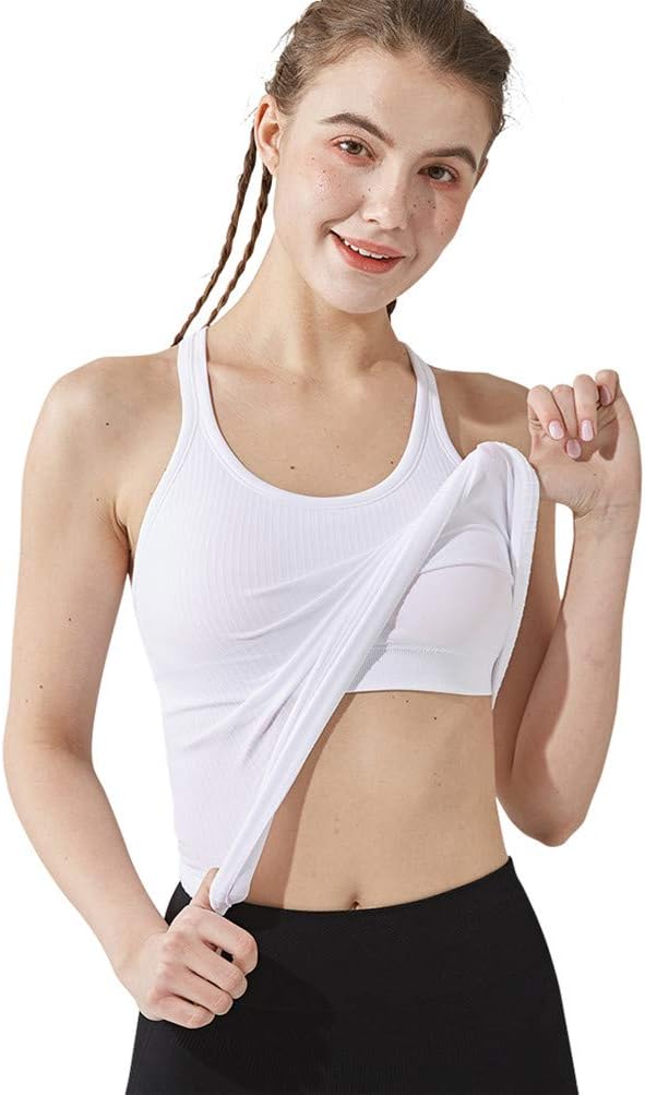 Yoga Racerback Tank Top for Women with Built in Bra,Women's Padded Sports Bra Fitness Workout Running Shirts