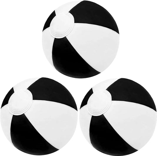 12 Inch Beach Balls Bulk, 3 Pack Black White Color Inflatable Beach Ball for Kids Summer Water Games Party Supplies