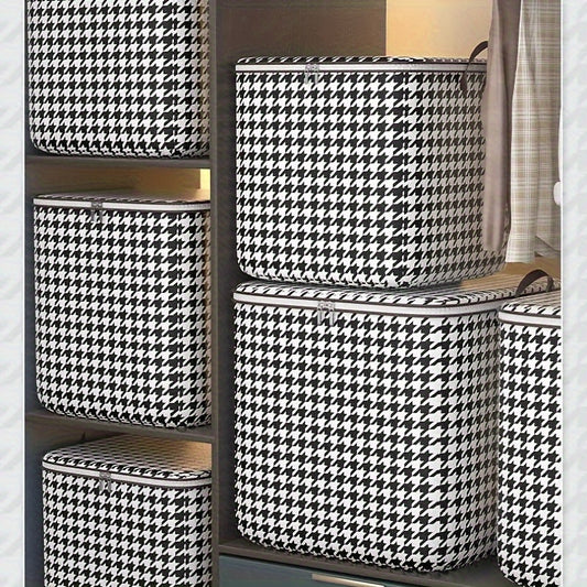 1 pc Clothes Storage Bag, Houndstooth Folding Fabric Storage Bag, Large Capacity Waterproof and Moisture Resistant Quilt Storage Bag, Home Organisation and Storage, Large Capacity Moving Packing Bag, Luggage Bag, Quilt Storage Bag