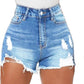 Women High Waisted Skinny Stretchy Denim Shorts Casual Summer Frayed Raw Hem Distressed Ripped Short Jeans-A