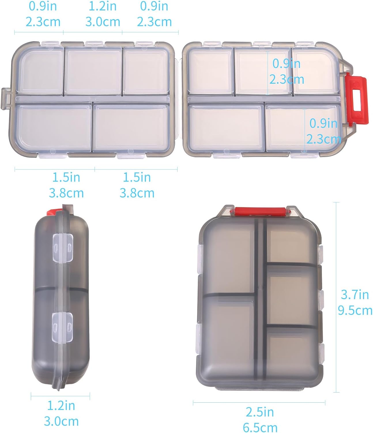 1Pack Travel Pill Organizer - 10 Compartments Pill Case, Compact and Portable Pill Box, Perfect for On-The-Go Storage, Pill Holder for Purse Gray