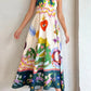 Women Floral Dress 2024 Boho Flowy Going Out Slip Dress Y2k Graffiti Spaghetti Strap Picnic Sun Dress