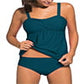 Women Tankini Set Two Piece Padded Bathing Suits Swimsuit Ruched Tankini Top with Swim Brief 2PCS Swimwear Black L 12-14-W