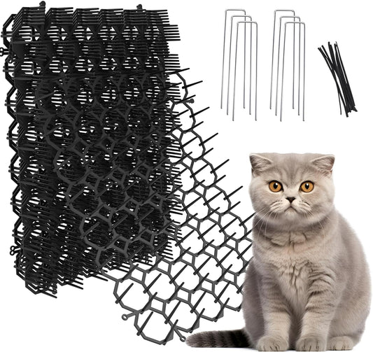 12 Pack 8.5 X 6.5 Inch Square Cat Scat Mats for Cats with Spikes, Prickle Strips from Digging Cat Deterrent Outdoor Include 6 Staples and 6 Zip Ties
