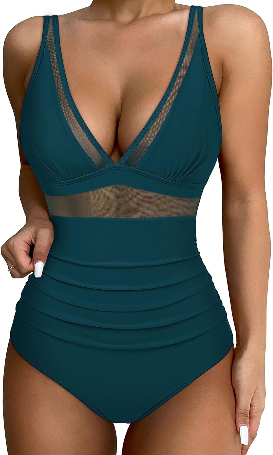 Women Sexy Mesh Tummy Control Swimsuit Push Up High Waisted Bathing Suit-A
