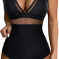 Women Sexy Mesh Tummy Control Swimsuit Push Up High Waisted Bathing Suit-A