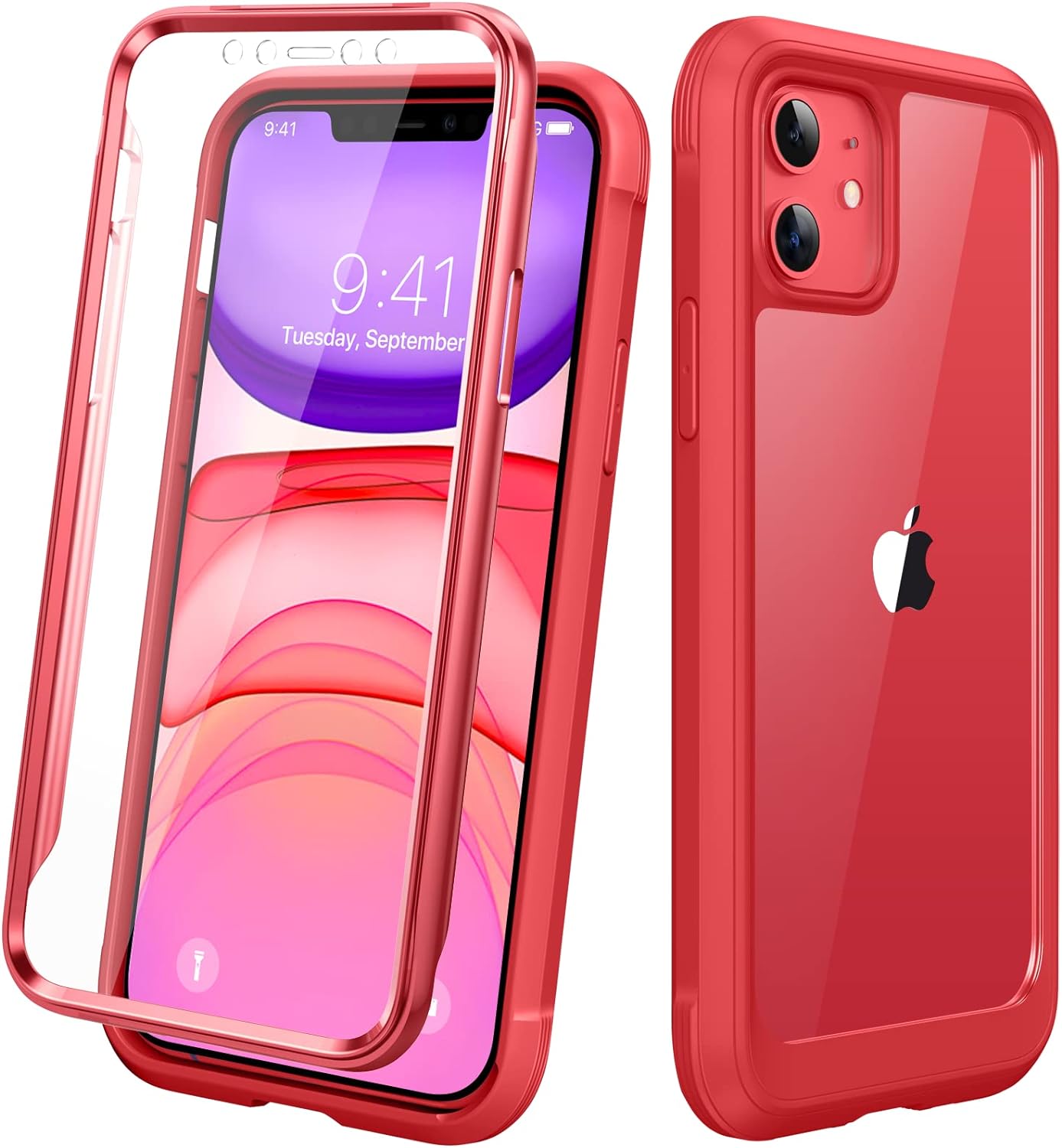 with iPhone 11 Case, Full Body Rugged Case with Built-in Touch Sensitive Anti-Scratch Screen Protector, Soft TPU Bumper Case Clear Compatible with iPhone 11 6.1" (Purple and Clear)