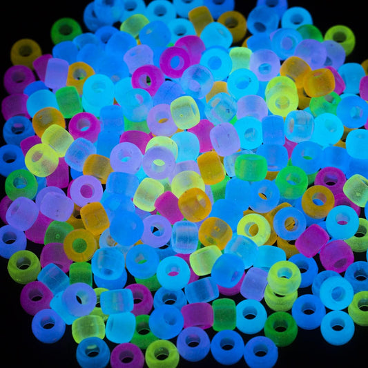 1000 Pcs Acrylic 9 Color Pony Beads 6x9mm Bulk Glow in The Dark for Necklace Friendship Bracelet Making Hair Beads for Braids Kandi Beads