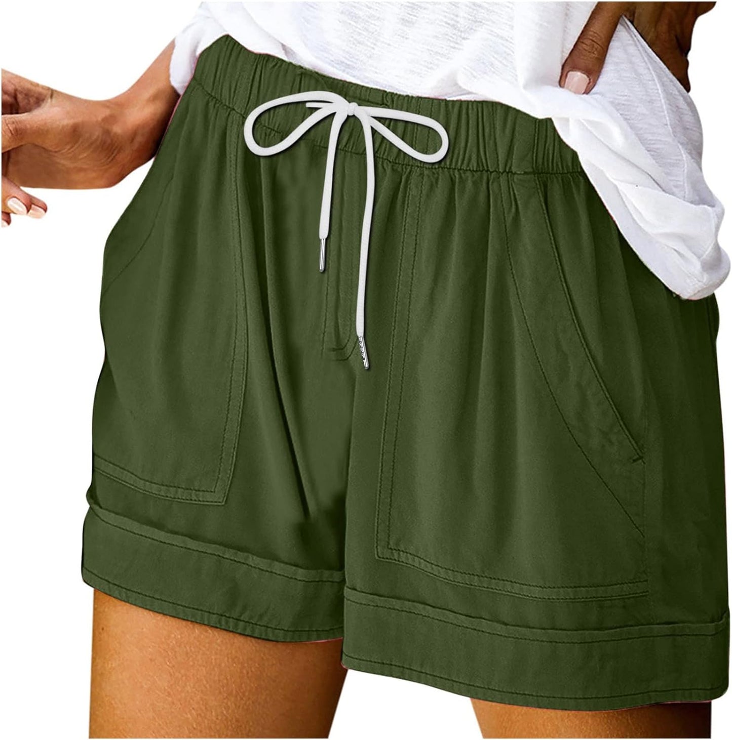 Womens Shorts Casual 2024 Summer Beach Drawstring Shorts with Pockets 5 Inch Loose Cute Vacation Trendy Lounge Clothes