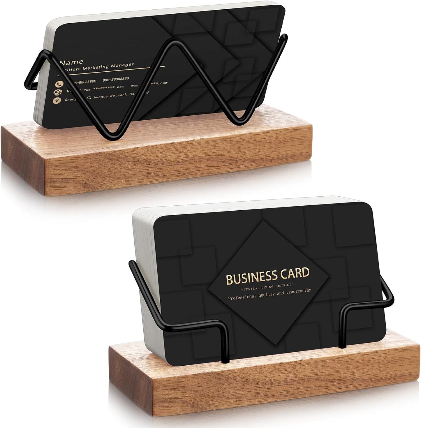2 Pieces Wood Business Card Holder for Desk Wooden Business Card Display Stand Postcard Holder for Office Home Desktop(Classic Style)-A