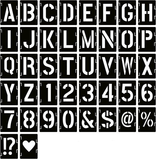 2 Inch Letter Stencils Symbol Numbers Craft Stencils, 42 Pcs Reusable Alphabet Templates Interlocking Stencil Kit for Painting on Wood, Wall, Fabric, Rock, Chalkboard, Sign, DIY Art Projects