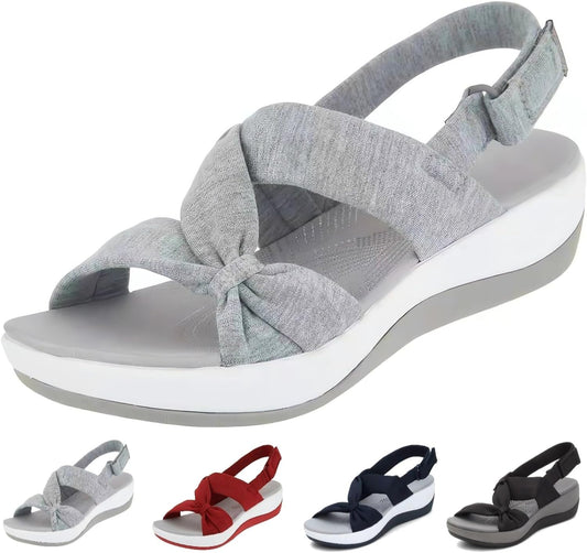 2024 New Women's Comfortable Orthopedic Arch Support Shoes Cute Dress Walking Sandals Soft Cushion Flats Sports Wide Fit Ladies Summer Casual Orthotic Low Platform Wedges Sandals with Back Strap