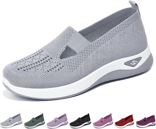 Women's Woven Orthopedic Breathable Soft Shoes Go Walking Slip on Diabetic Foam Shoes Hands Free Slip in Sneakers Arch Support