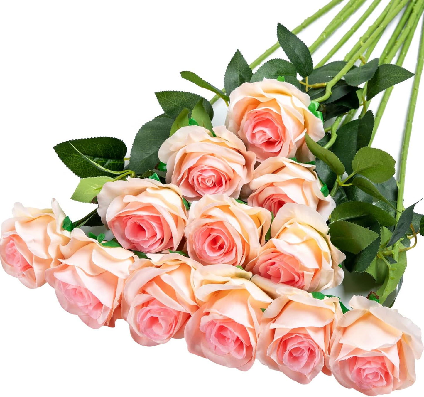 12PCS Artificial Silk Flowers Realistic Roses Bouquet Long Stem for Home Wedding Decoration Party (12pcs-red)