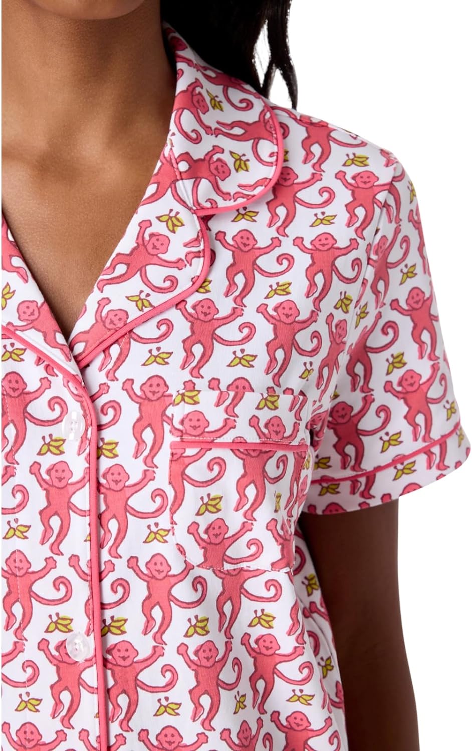 Womens Y2k Pajamas Set 2 Piece Button Down Monkey Shorts Set Roller Dupes Rabbit Preppy Loungewear Pjs