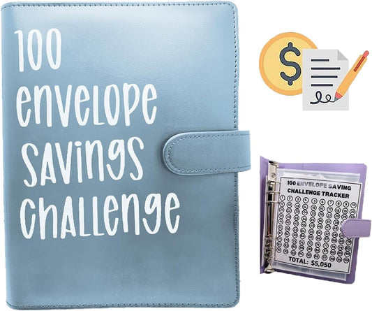 100 Envelope Challenge Binder, Savings Challenges Sheets，Easy and Fun Way to Save $5,050, Budget Bi-A