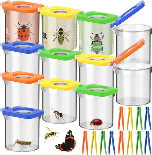 12 Pack Insert Bug Viewer for Kids with Tweezers Magnifying Insect Box Insect Observation Kit Bug Catcher Bug Container Insect Cage Bug Jar for Science Nature Exploration Collecting Kit