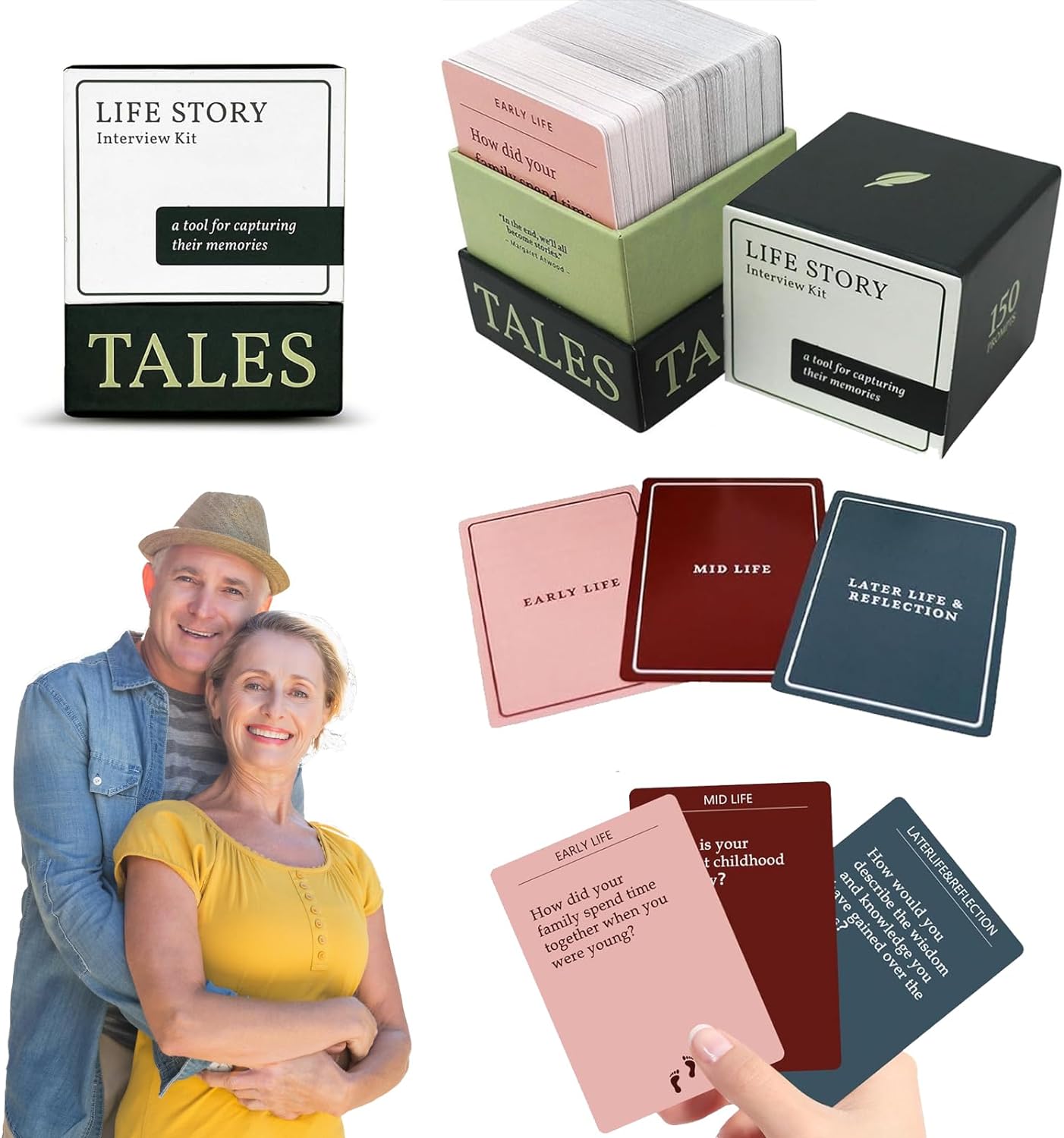 150pcs Life Story Interview Kit Cards, Explore Family History with Life Story Interview Kit, Family Game Night with Curated Question Cards Mothers Day Father's Day Interactive Sharing Games for Family