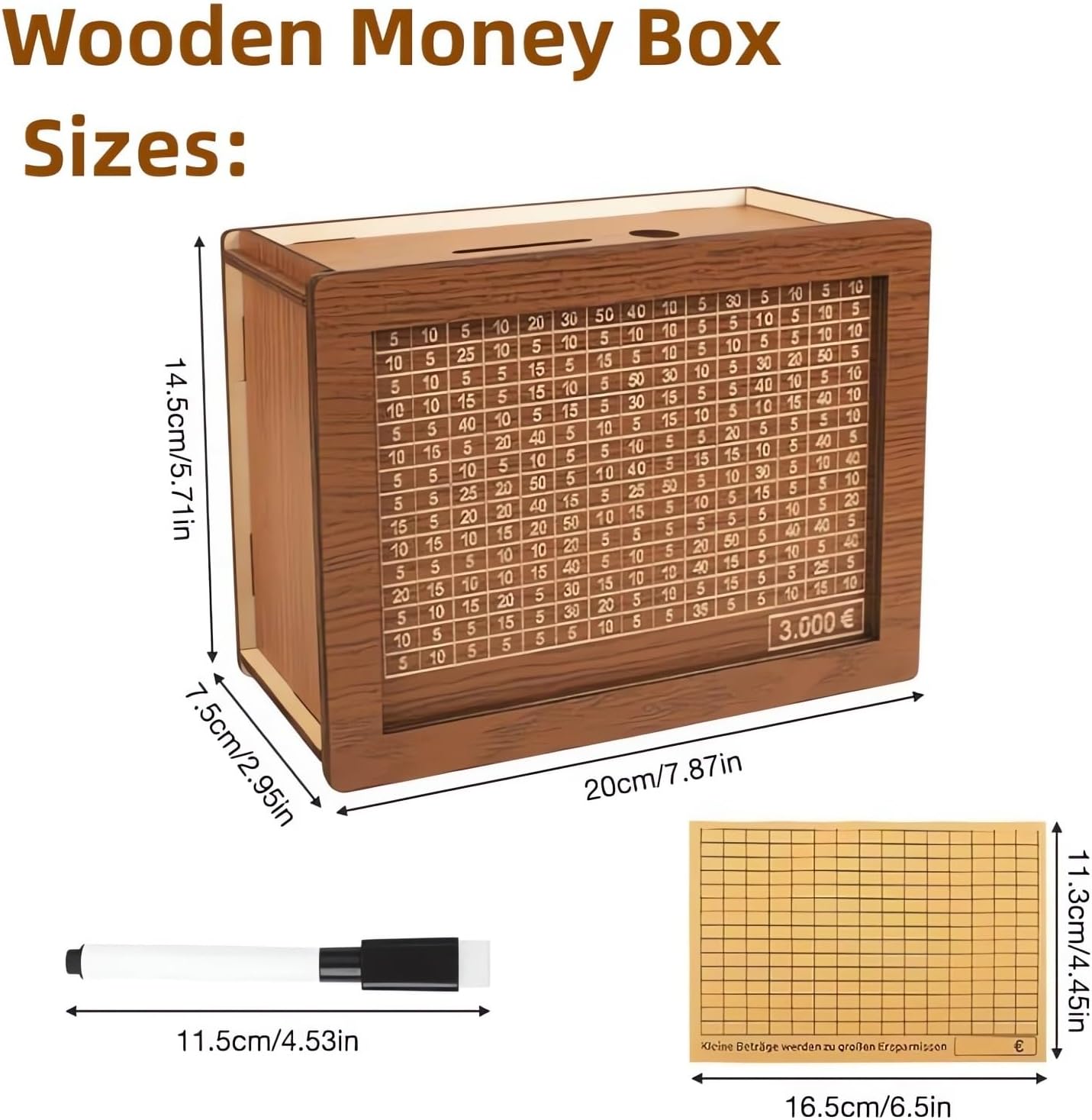 Wooden Money Box with Savings Target and Numbers, Reusable Money Saving Box for Cash, Savings Challenges Box w/Counter Crafts, Portable Storage Case Money Saving Box for Kids Adults (Dollars, 10000)