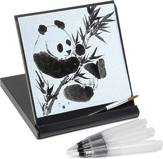 Water Drawing Art Set for Meditation, Mindfulness & Relaxation - Includes Travel-Size Board, 3 Water Brushes - Ideal for Calligraphy, Sketching - Great for Artists
