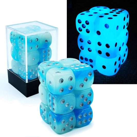 Two Tone Glowing Dice D6 16mm 12pcs Set of ICY Rocks, 16mm Six Sided Die (12) Block of Glowing Dice
