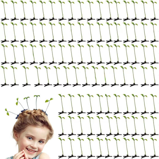 100 Pcs Bean Sprout Hair Clip, Plant Hair Clip Sprout Clips Funny Little Grass Barrette Hair Accessories for Women Kids Girls Lady Home School Party