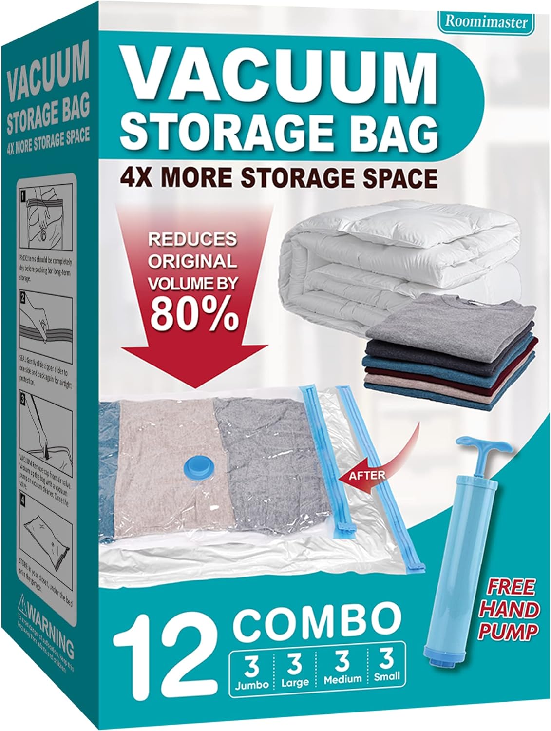 Vacuum Storage Bags, 10 Jumbo Space Saver Bags Vacuum Seal Bags with Pump, Space Bags, Vacuum Sealer Bags for Clothes, Comforters, Blankets, Bedding-A