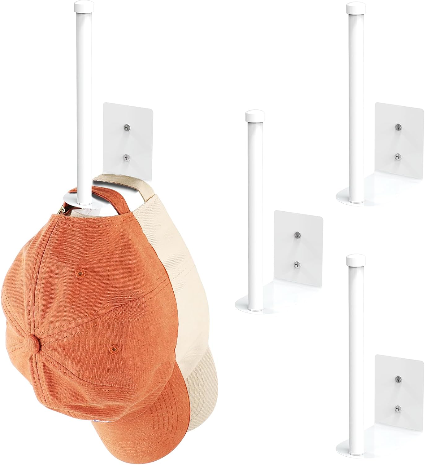 2 Pack Hat Racks for Baseball Caps, Stainless Steel Hat Organizer for Baseball Cap, Hat Holder Storage Organizer, Hat Hanger Strong Adhesive/Wall Drilled for Door,Bedroom,Closet(Black)