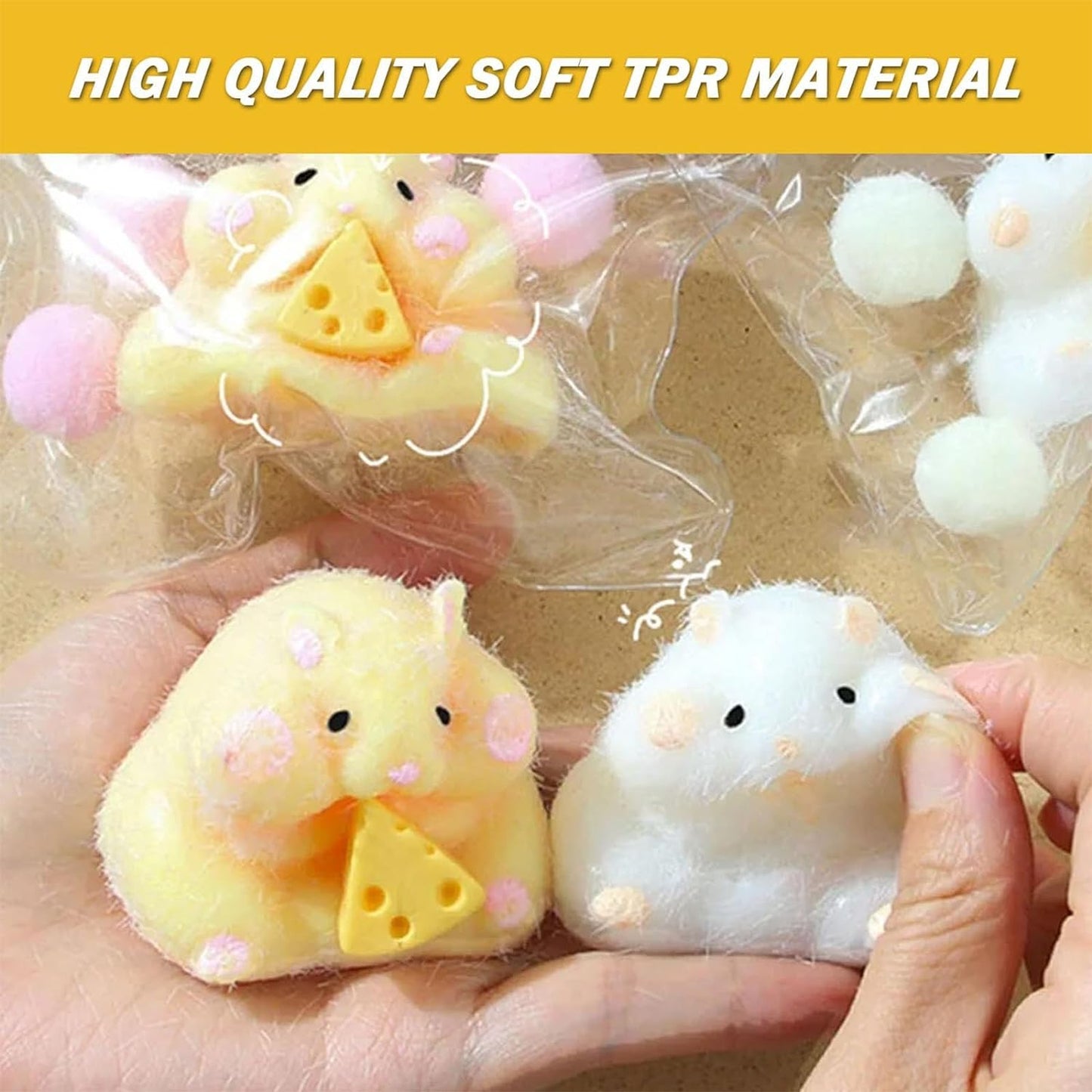 2 Pack Hamster Shaped Squeeze Toys,Sensory Fidget Toys for Stress Relief,Fun and Tricky Squishy Toy for Kids and Adults, for Easter, Christmas, and Birthdays