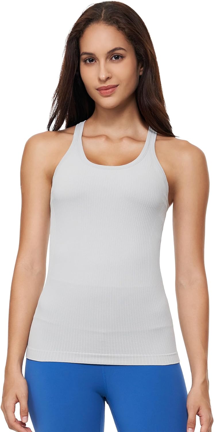 Yoga Racerback Tank Top for Women with Built in Bra,Women's Padded Sports Bra Fitness Workout Running Shirts-A