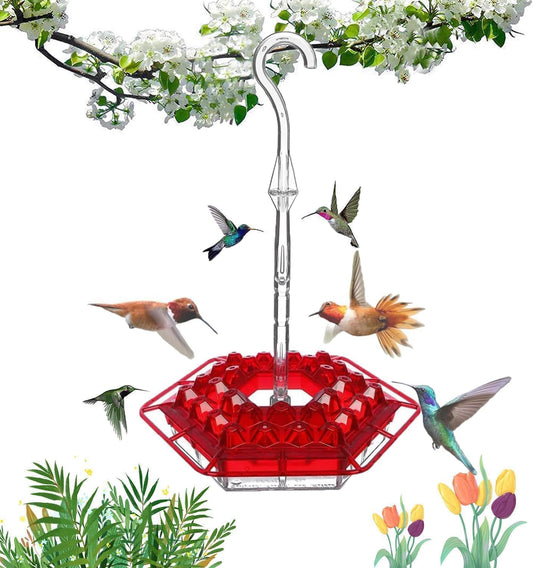2024 New Mary's Hummingbird Feeder with Perch and Built-in Ant Moat, 30 Feeder Ports,Easy to Clean, Outdoor Hanging Yard Garden Decoration (Red)