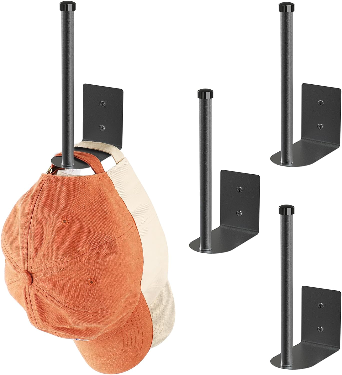 2 Pack Hat Racks for Baseball Caps, Stainless Steel Hat Organizer for Baseball Cap, Hat Holder Storage Organizer, Hat Hanger Strong Adhesive/Wall Drilled for Door,Bedroom,Closet(Black)