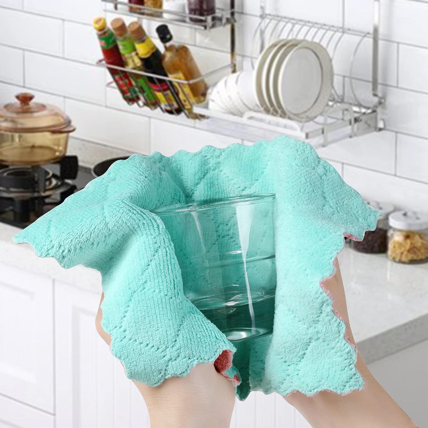 20 Pack Kitchen Dish Cloths Dish Towels,Super Absorbent Coral Fleece Cloth,Premium Cleaning Cloth,Nonstick Oil Washable Fast Drying Dish Rags for Clean Table,Dish,Glass（5Colors 6"x10"）