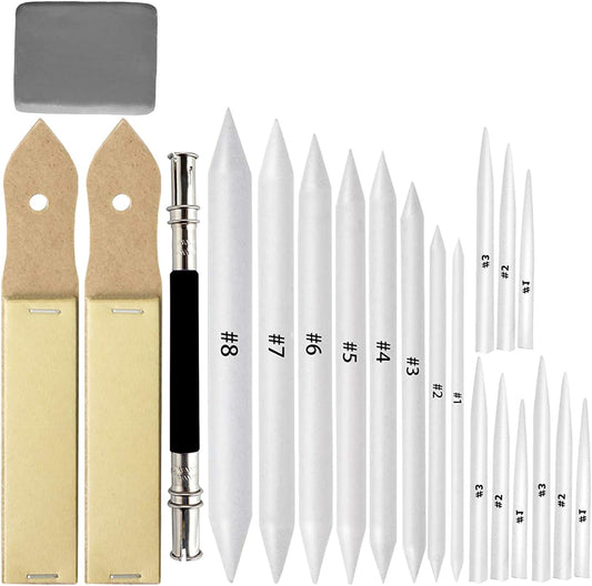 21 Pcs Blending Stumps and Tortillions Set with Sketch Sandpaper Pencil Sharpener Pointer and Pencil Extension Tool Drawing Art Kneaded Eraser for Student Sketch Drawing Set