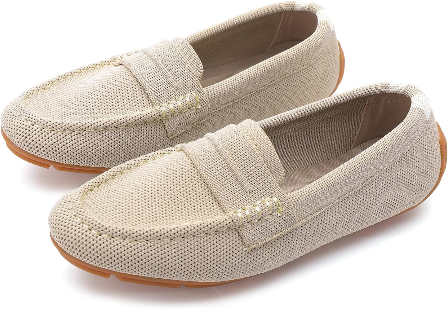 Women’s Lightweight Knit Loafers Driving Loafer Casual Slip On Flat Comfortable Boat Shoes Flat Bottom Breathable Shoes-7.5 Apricot