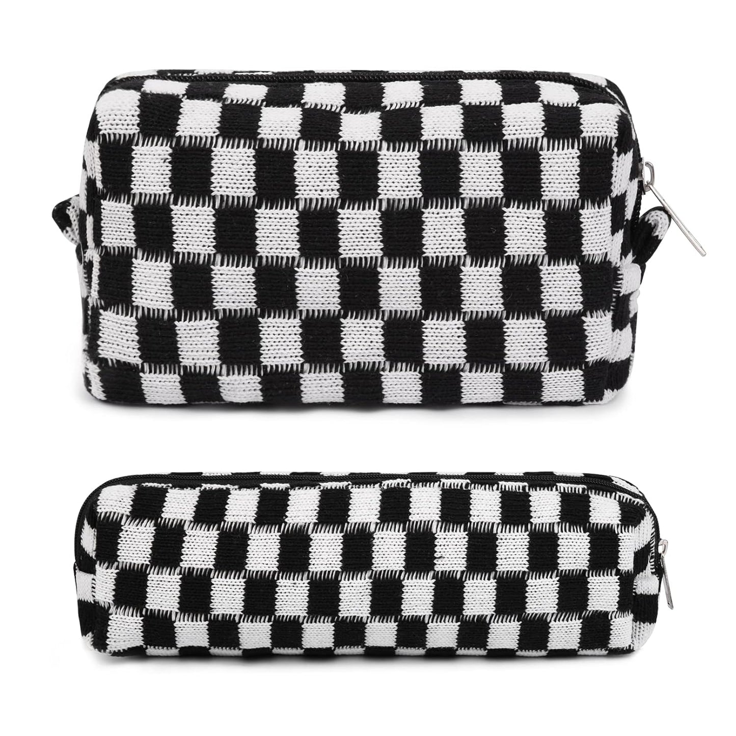 2 Pieces Makeup Bag Pouch Checkered Cosmetic Bag Pink Green, Travel Toiletry Bag Organizer Cute Makeup Brushes Storage Bag for Women